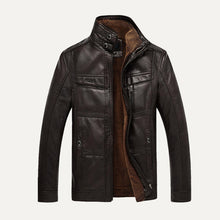 Load image into Gallery viewer, NEW Fashion Men Winter Tops Long Sleeve Faux Leather Jacket  Coat  fleeceLining Jacket Men